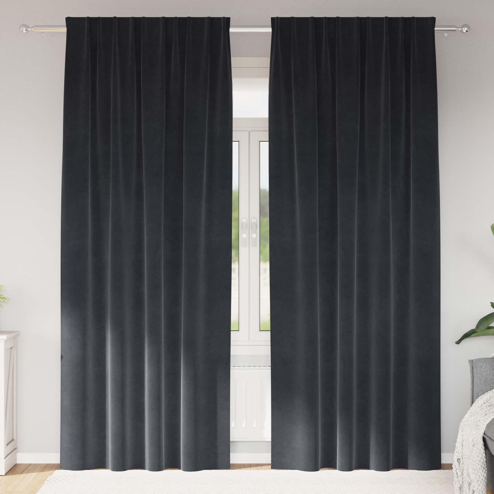 Κουρτίνες συσκότισης 2 pcs Σκούρο Γκρι 140 x 260 cm Βελούδο