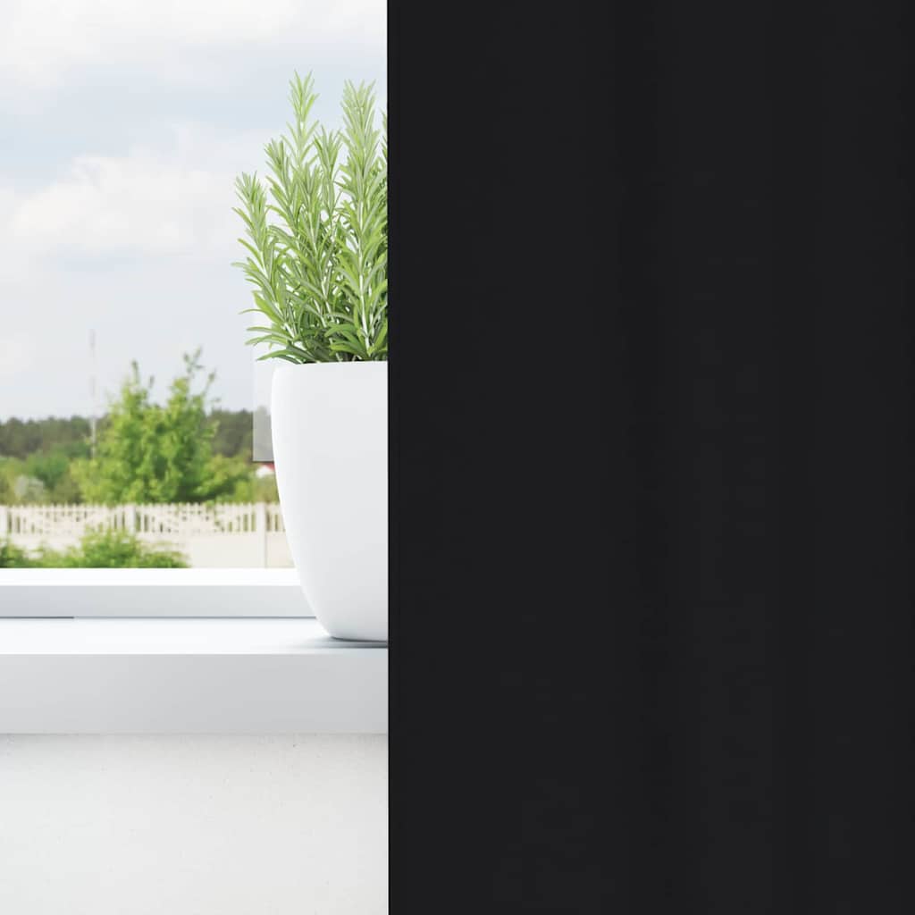 Κουρτίνες Μαύρης Ύφανσης με Δαχτυλίδια 2 pcs Μαύρο - Pakobazaar