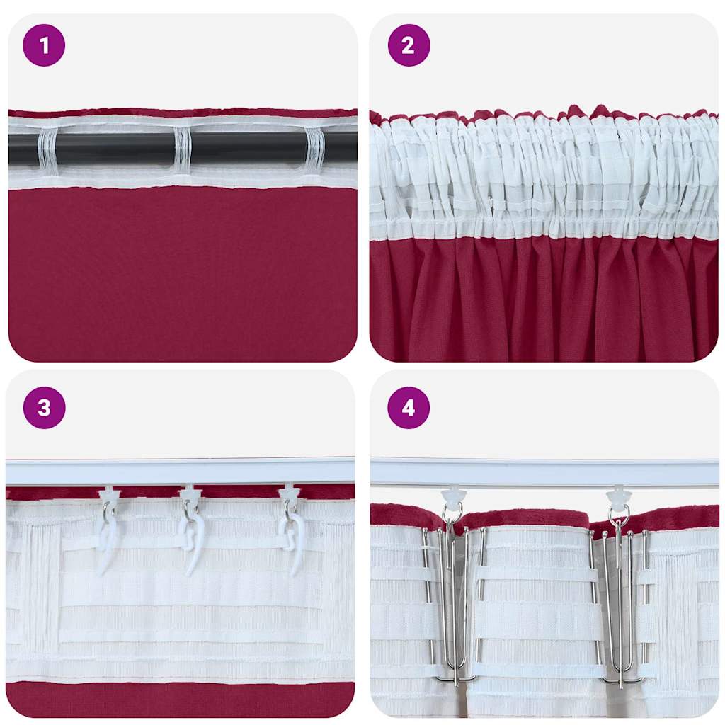 Βελούδινες Κουρτίνες 2 pcs Μπορντό 225 x 140 εκ. Βελούδο - Pakobazaar