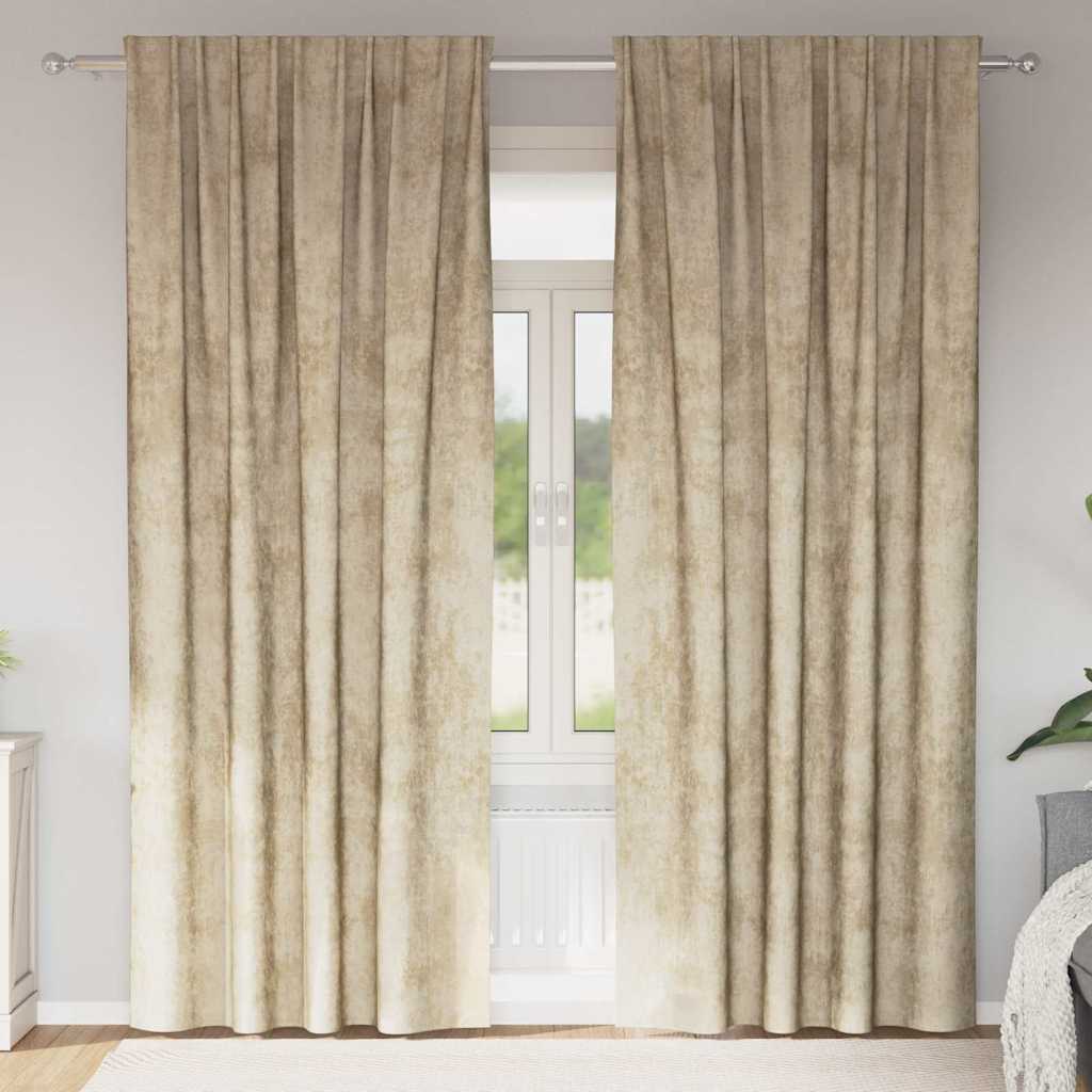 Βελούδινες Κουρτίνες 2 pcs Κρεμ 225 x 140 εκ. Βελούδο