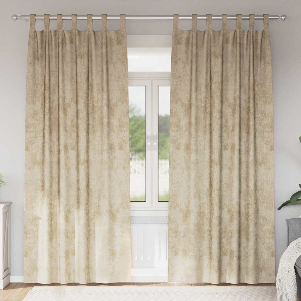 Βελούδινες Κουρτίνες 2 pcs Κρεμ 245 x 140 εκ. Βελούδο