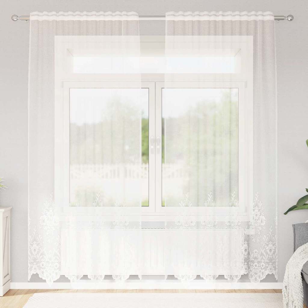 Κουρτίνα Δαντέλας με κουρτίνες Λευκό 240 x 150 cm Πολυεστέρας