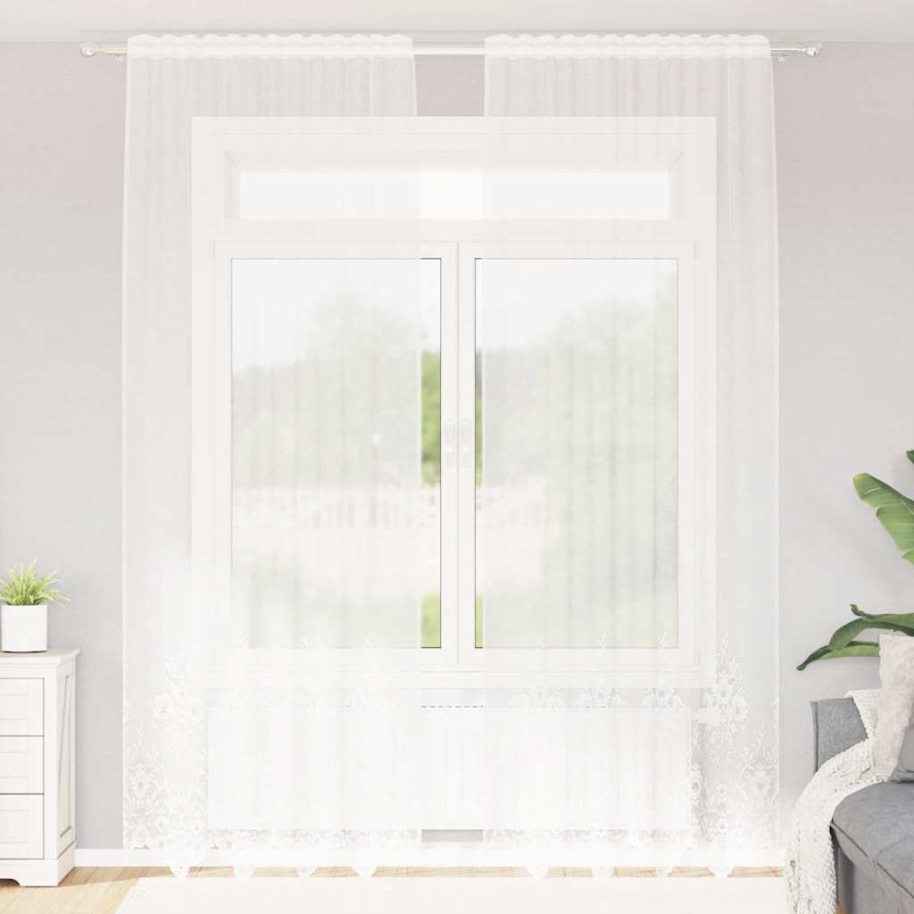 Κουρτίνα Δαντέλας με κουρτίνες Λευκό 300 x 150 cm Πολυεστέρας
