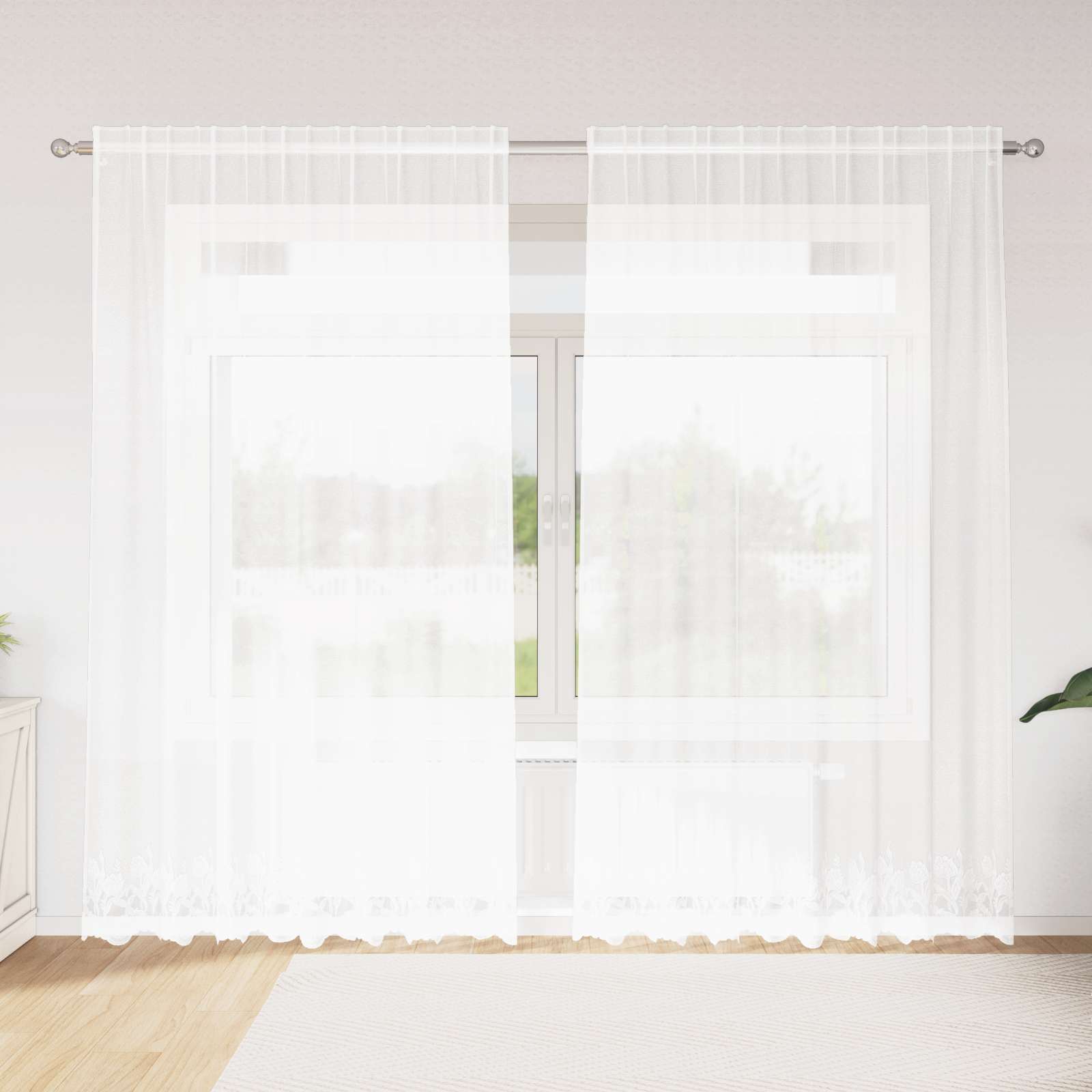 Κουρτίνα Δαντέλας με κουρτίνες Λευκό 240 x 200 cm Πολυεστέρας - Pakobazaar