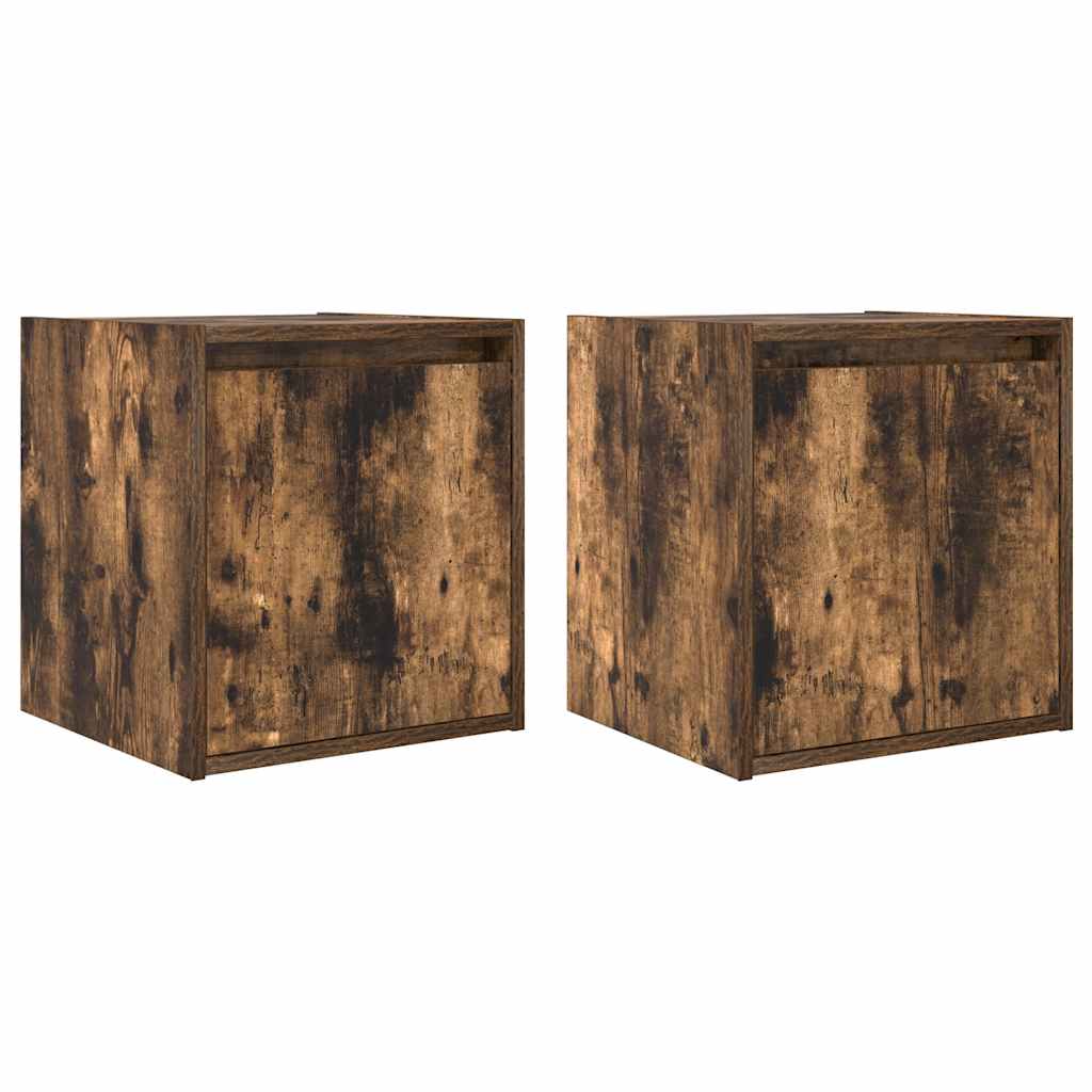 Κομοδίνα Επιτοίχια 2 τεμ. Καπνιστή Δρυς 38x34x40 εκ.