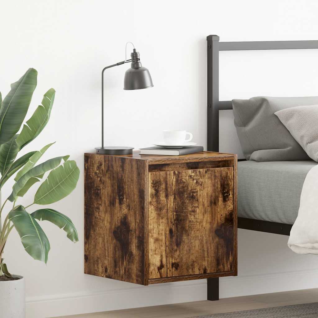 Κομοδίνα Επιτοίχια 2 τεμ. Καπνιστή Δρυς 38x34x40 εκ.