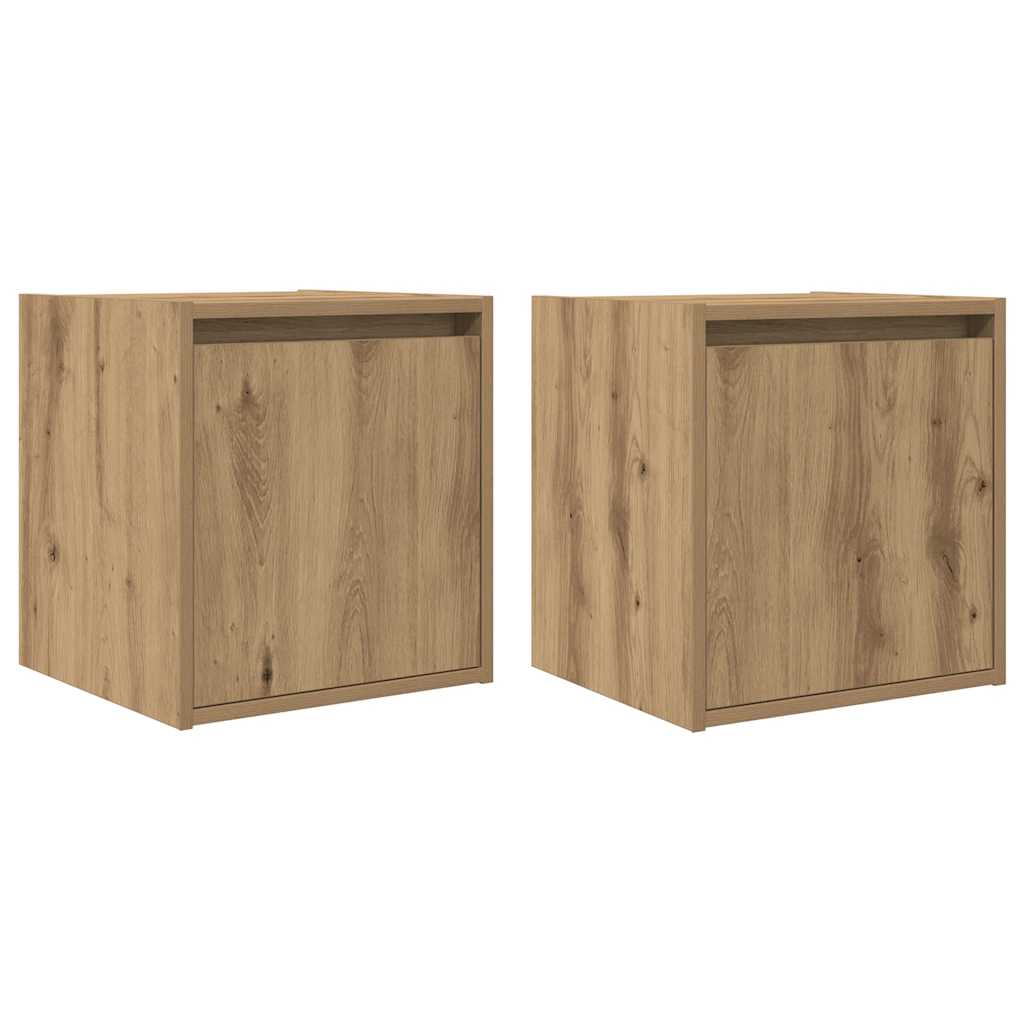 Κομοδίνα Επιτοίχια 2 τεμ. Αρτισιανή Δρυς 38x34x40 εκ.