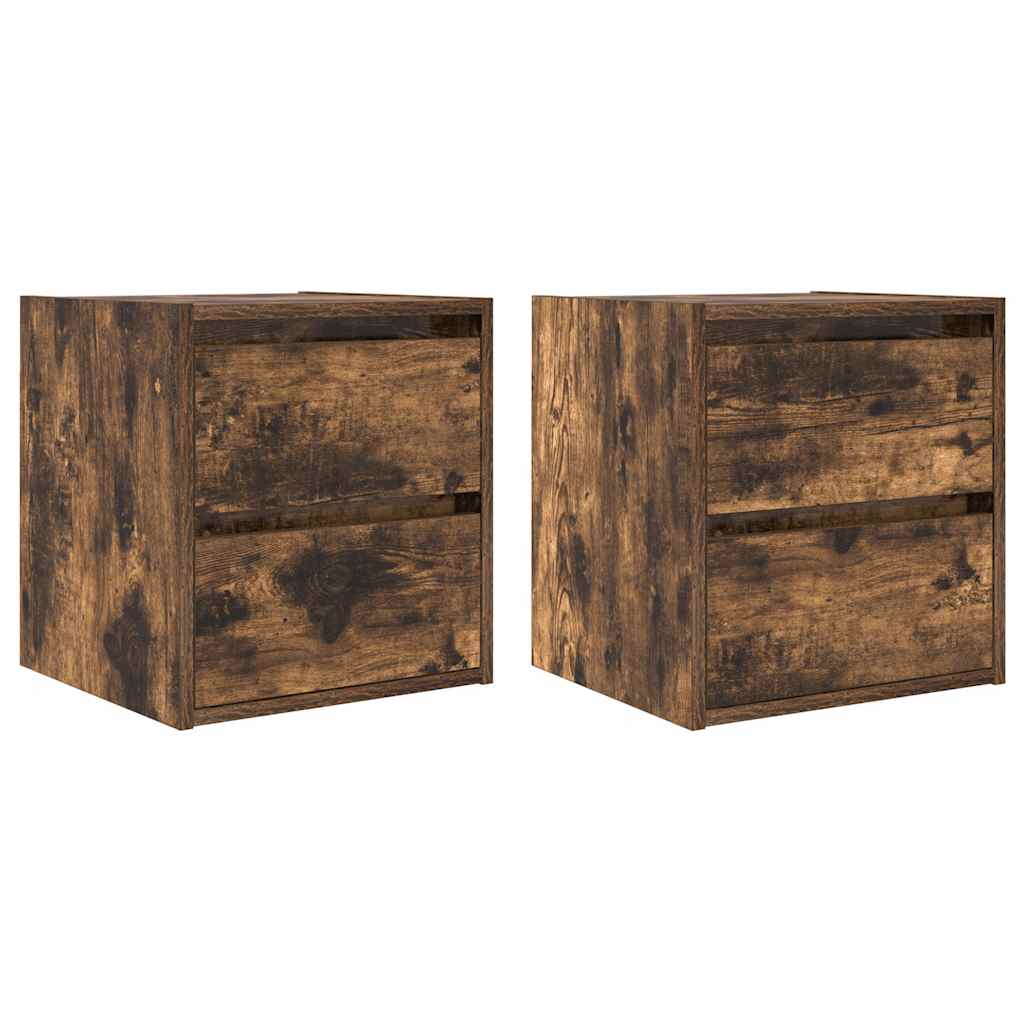Κομοδίνα Επιτοίχια 2 τεμ. Καπνιστή Δρυς 38x34x40 εκ.