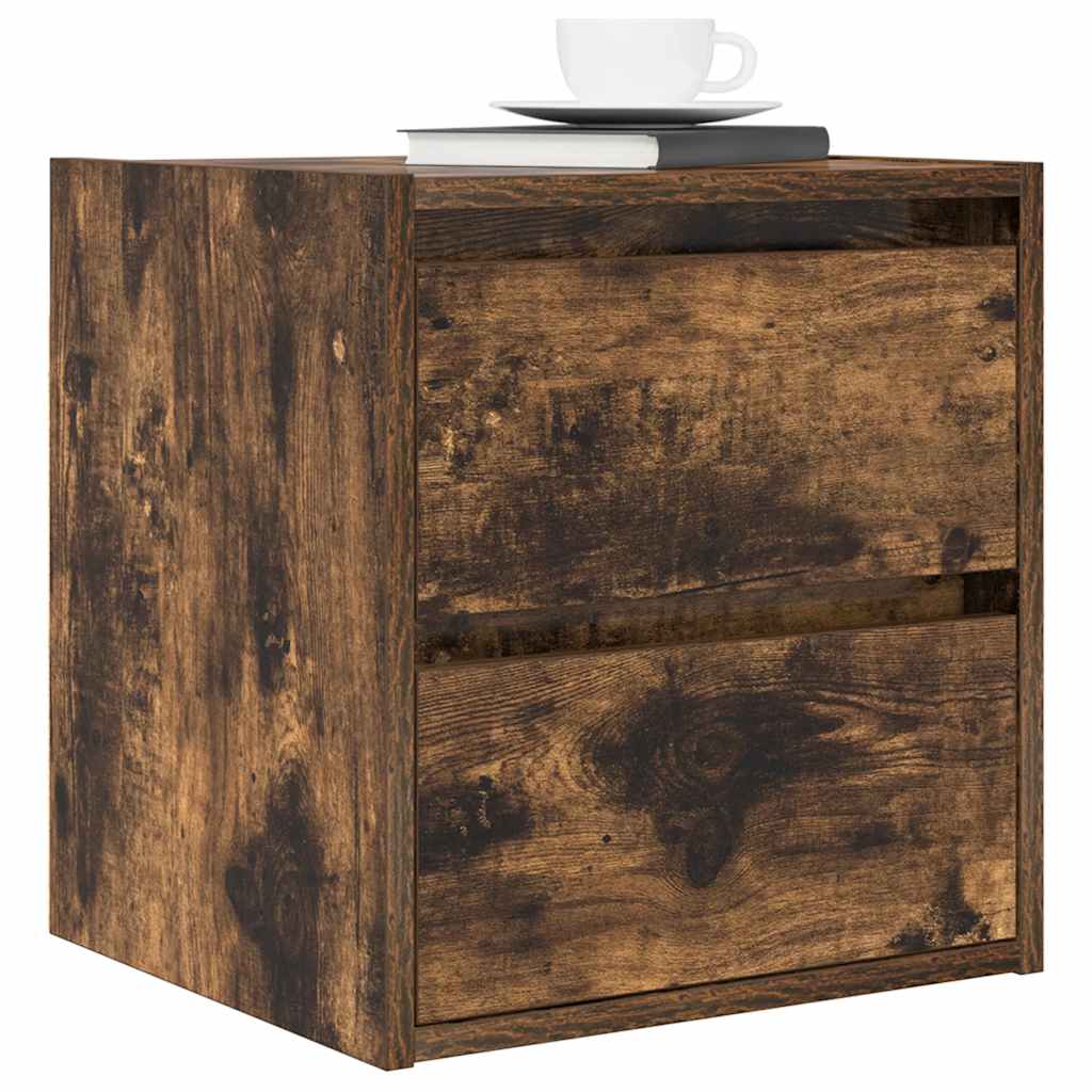 Κομοδίνα Επιτοίχια 2 τεμ. Καπνιστή Δρυς 38x34x40 εκ.