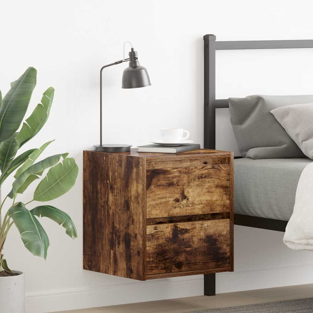 Κομοδίνα Επιτοίχια 2 τεμ. Καπνιστή Δρυς 38x34x40 εκ.