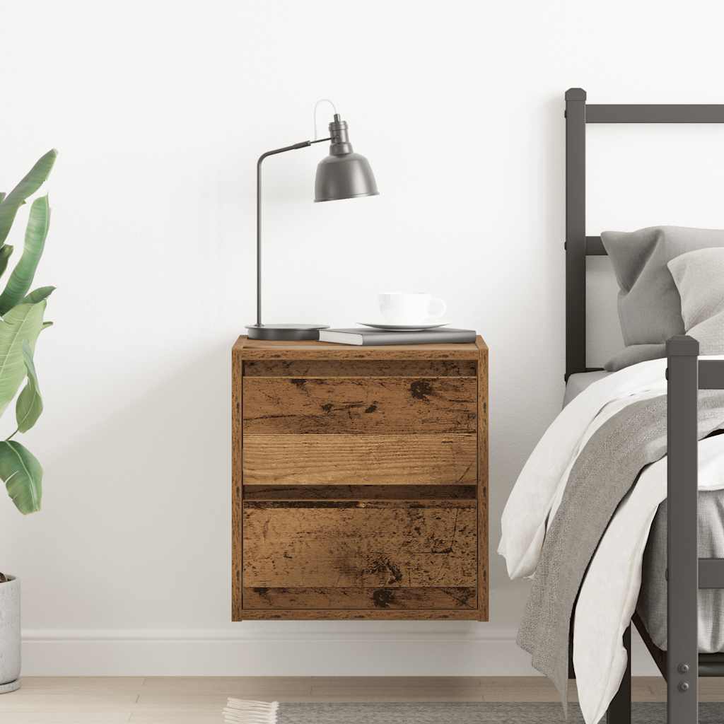 Κομοδίνο Επιτοίχιο Όψη Παλαιού Ξύλου 38x34x40 εκ. - Pakobazaar