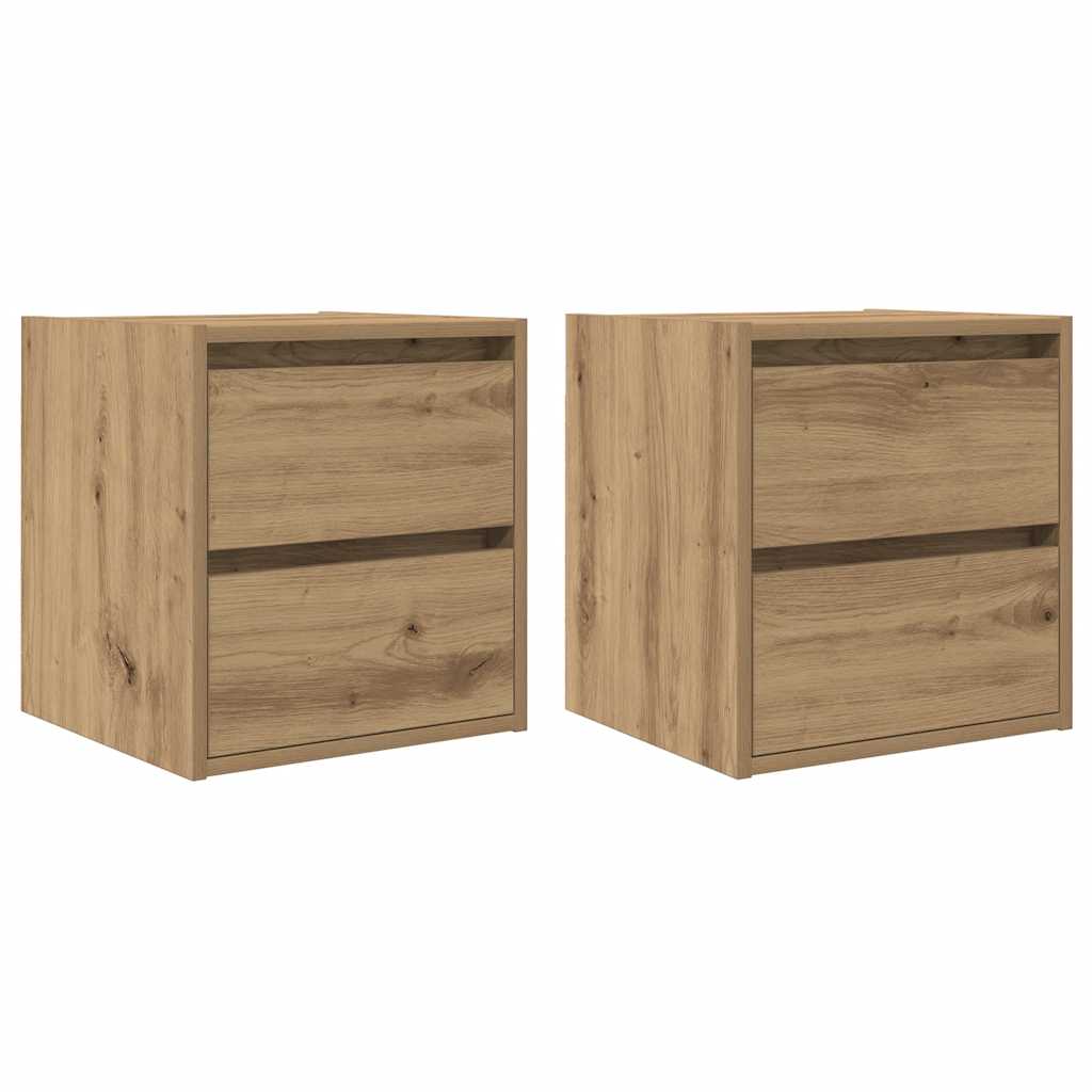 Κομοδίνα Επιτοίχια 2 τεμ. Αρτισιανή Δρυς 38x34x40 εκ.