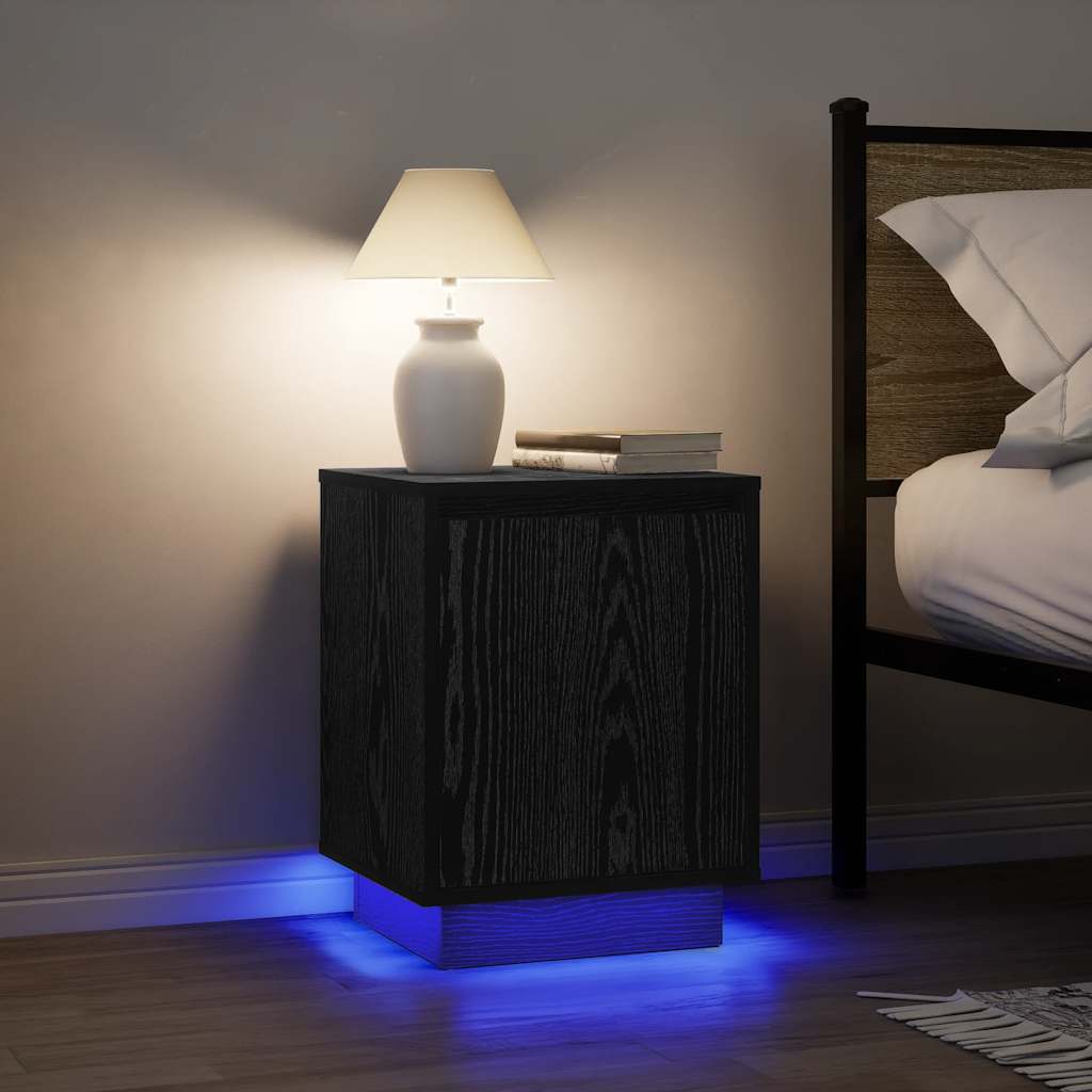Κομοδίνο με φώτα LED Μαύρο 38x34x50 cm - Pakobazaar