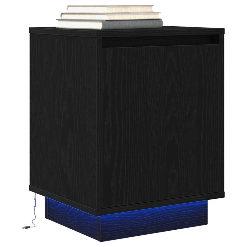 Κομοδίνο με φώτα LED Μαύρο 38x34x50 cm - Pakobazaar