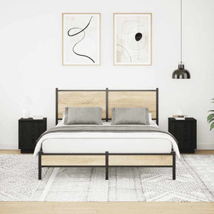 Κομοδίνα με φώτα LED 2 τεμάχια Μαύρο 38x34x50 cm - Pakobazaar