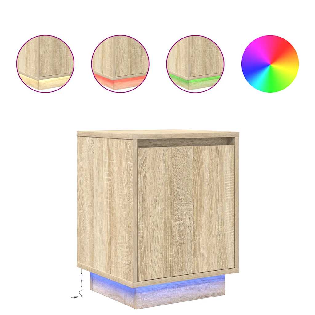 Κομοδίνα με φώτα LED 2 τεμάχια Sonoma Oak 38x34x50 cm - Pakobazaar