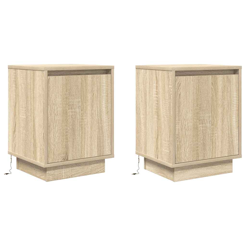 Κομοδίνα με φώτα LED 2 τεμάχια Sonoma Oak 38x34x50 cm - Pakobazaar