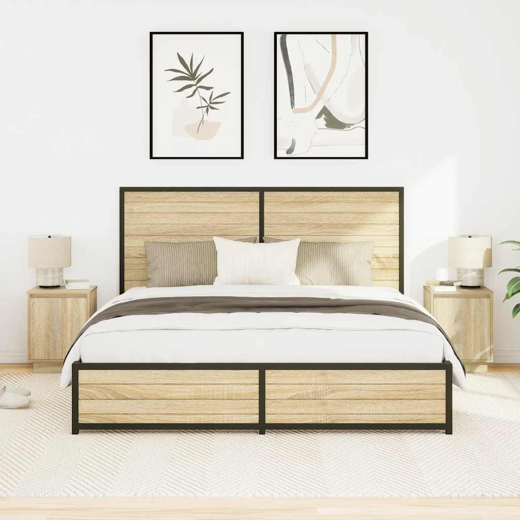 Κομοδίνα με φώτα LED 2 τεμάχια Sonoma Oak 38x34x50 cm - Pakobazaar
