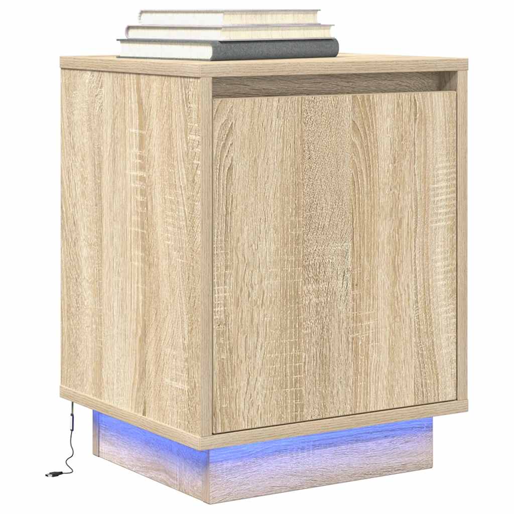 Κομοδίνα με φώτα LED 2 τεμάχια Sonoma Oak 38x34x50 cm - Pakobazaar