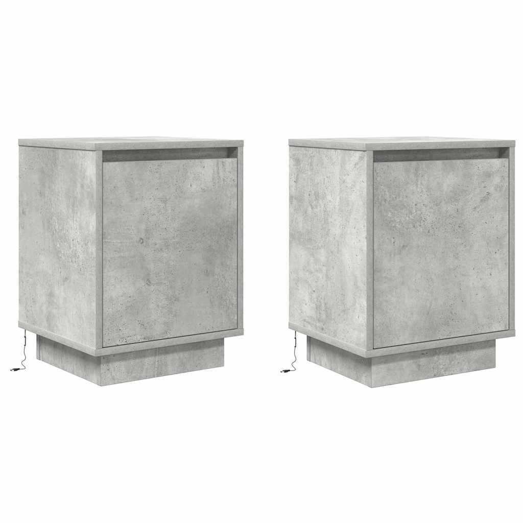 Κομοδίνα με φώτα LED 2 τεμάχια Μπετόν Γκρι 38x34x50 cm - Pakobazaar