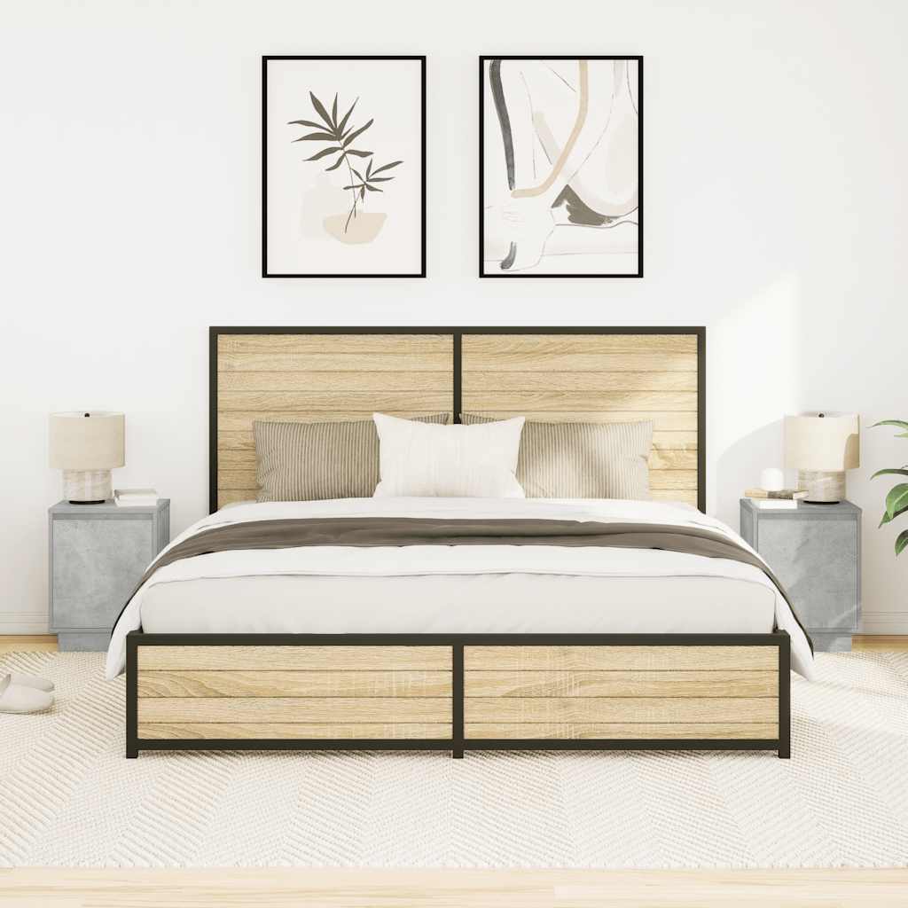 Κομοδίνα με φώτα LED 2 τεμάχια Μπετόν Γκρι 38x34x50 cm - Pakobazaar