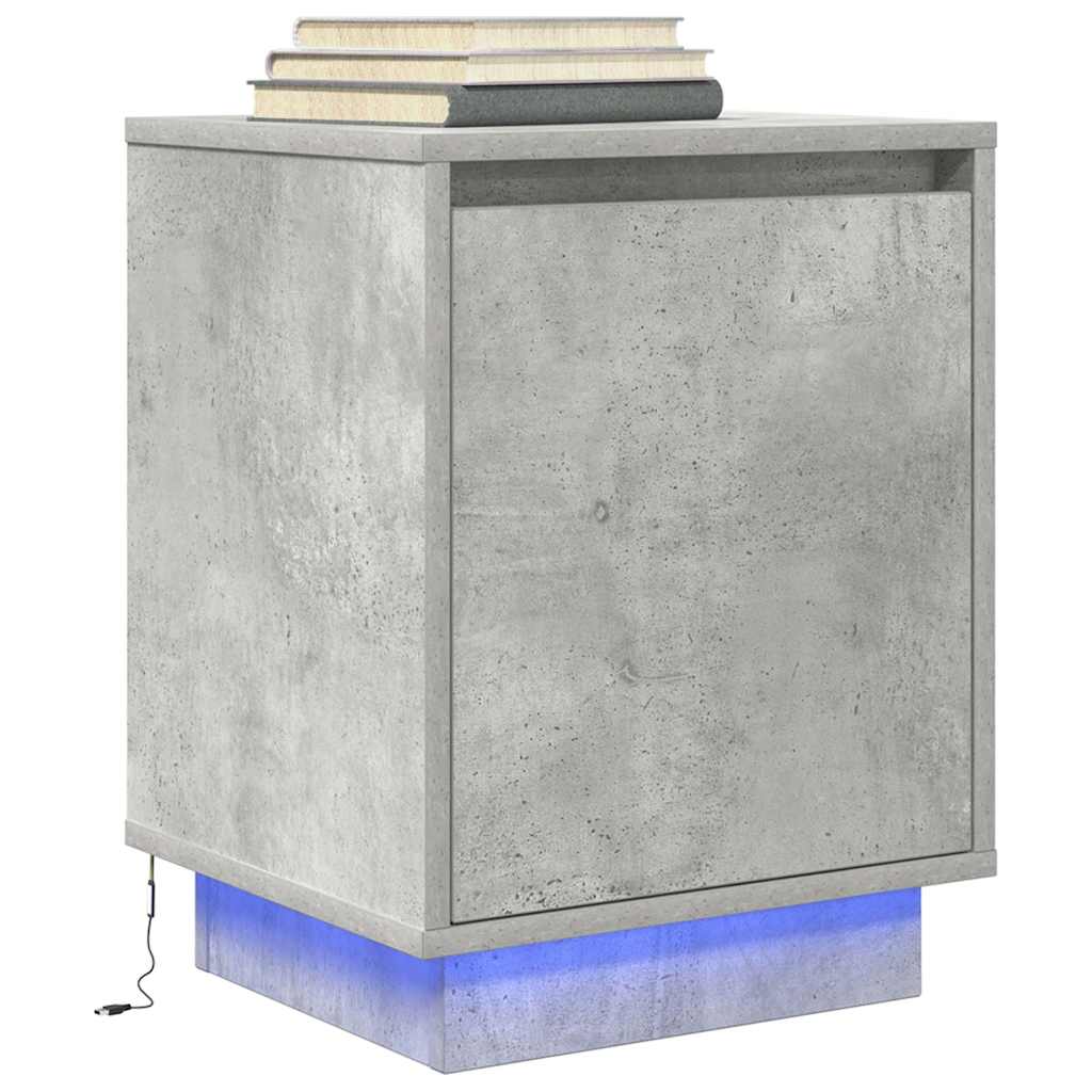 Κομοδίνα με φώτα LED 2 τεμάχια Μπετόν Γκρι 38x34x50 cm - Pakobazaar