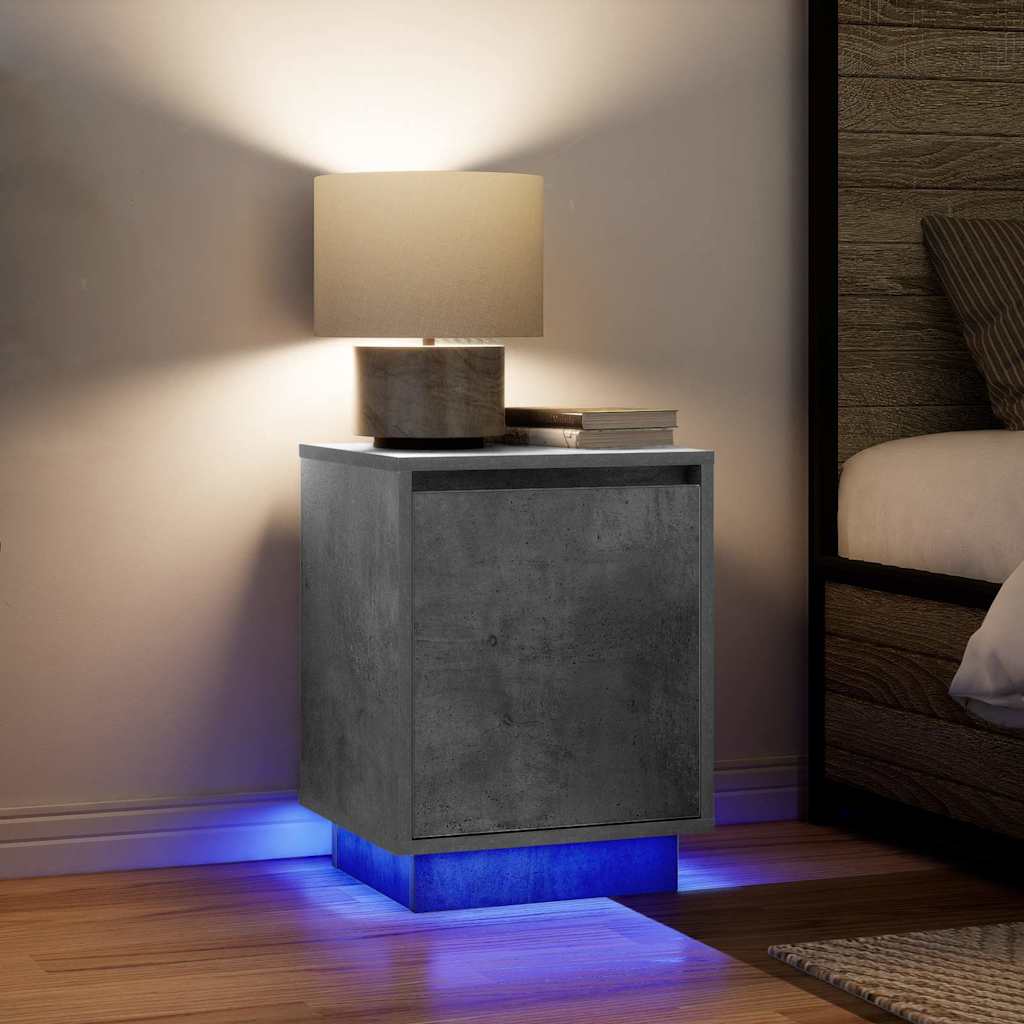 Κομοδίνα με φώτα LED 2 τεμάχια Μπετόν Γκρι 38x34x50 cm - Pakobazaar