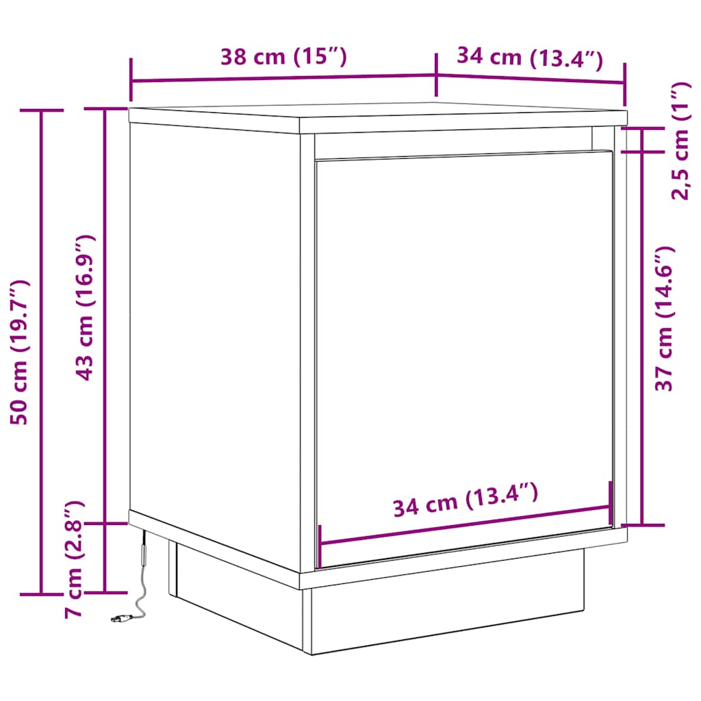 Κομοδίνο με φώτα LED Καπνιστή βελανιδιά 38x34x50 cm - Pakobazaar