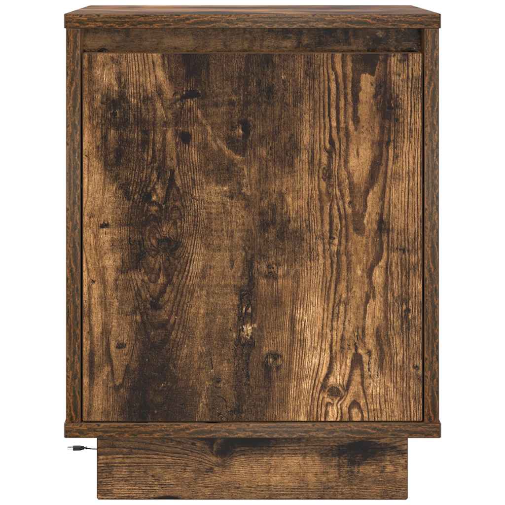 Κομοδίνο με φώτα LED Καπνιστή βελανιδιά 38x34x50 cm - Pakobazaar