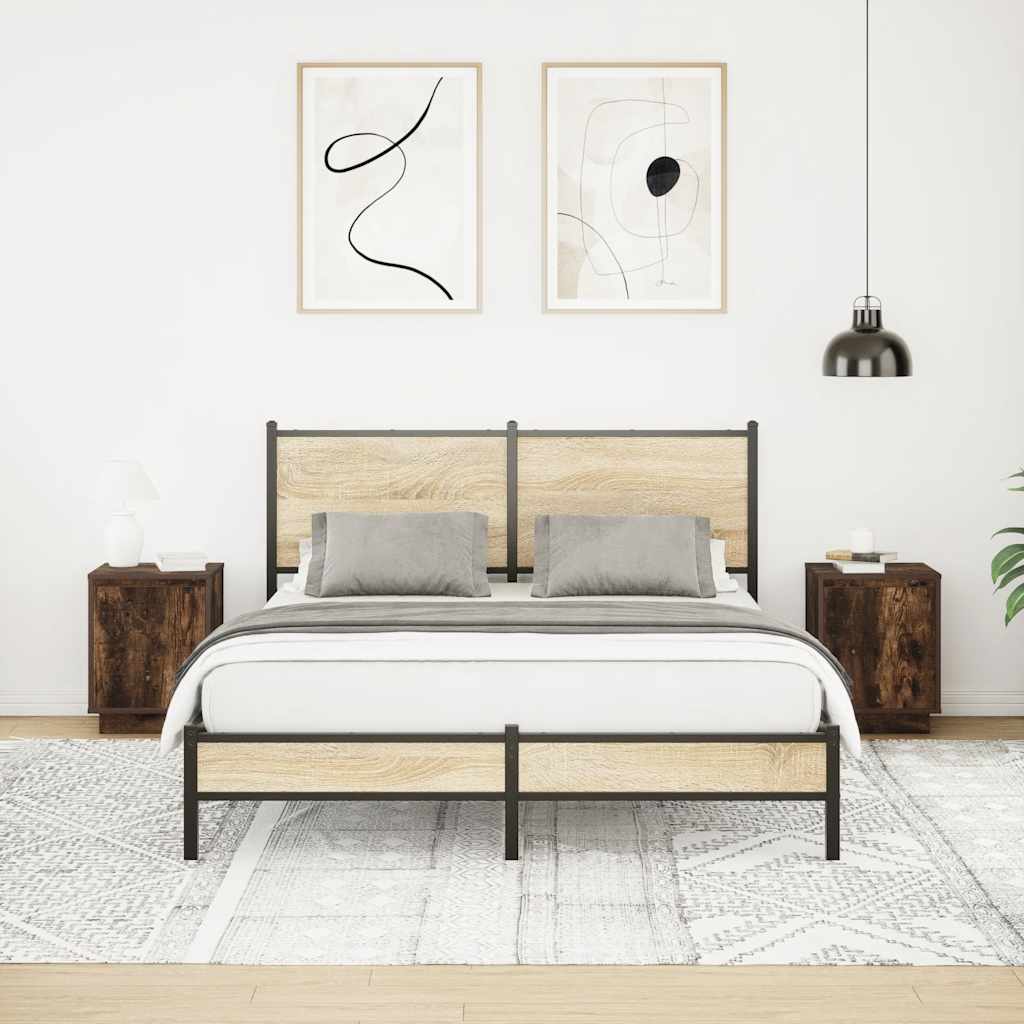 Κομοδίνα με φώτα LED 2 τεμάχια Καπνιστή δρυς 38x34x50 cm - Pakobazaar