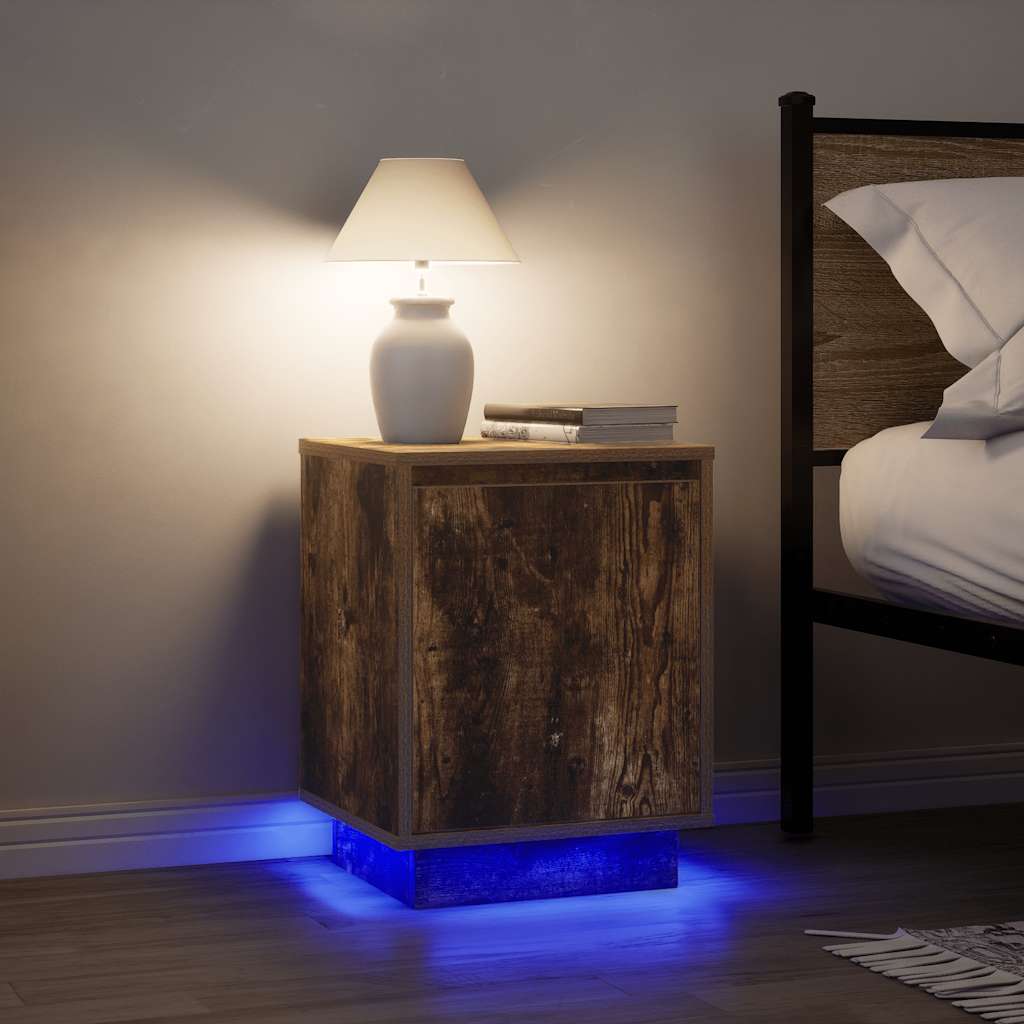 Κομοδίνα με φώτα LED 2 τεμάχια Καπνιστή δρυς 38x34x50 cm - Pakobazaar
