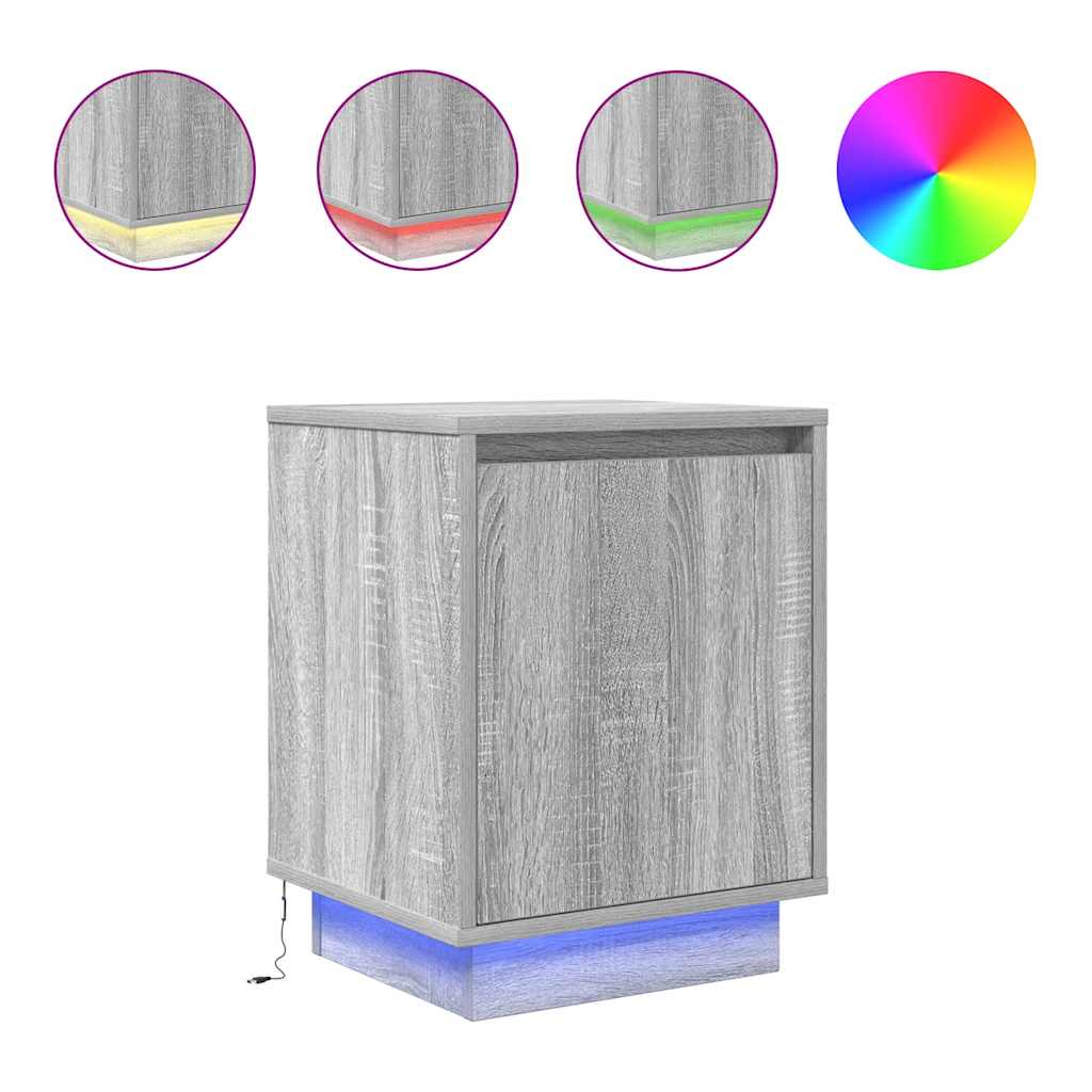 Κομοδίνο με φώτα LED Γκρι Sonoma 38x34x50 cm - Pakobazaar