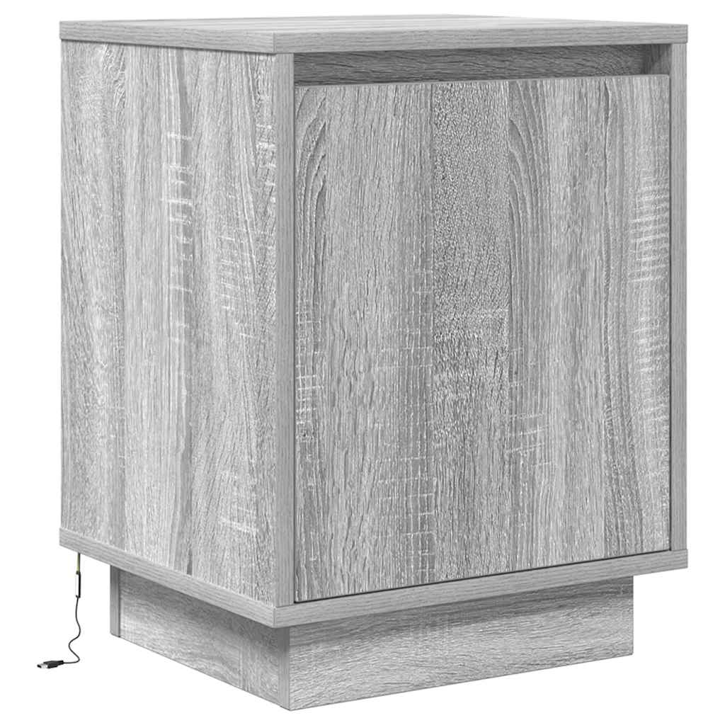 Κομοδίνο με φώτα LED Γκρι Sonoma 38x34x50 cm - Pakobazaar