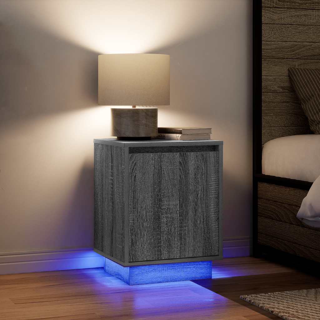 Κομοδίνο με φώτα LED Γκρι Sonoma 38x34x50 cm - Pakobazaar