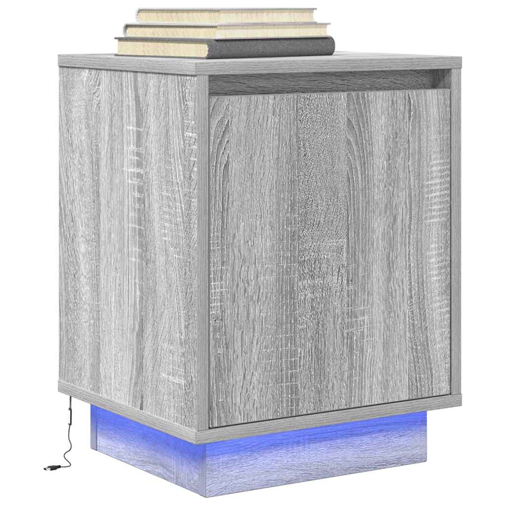 Κομοδίνο με φώτα LED Γκρι Sonoma 38x34x50 cm - Pakobazaar