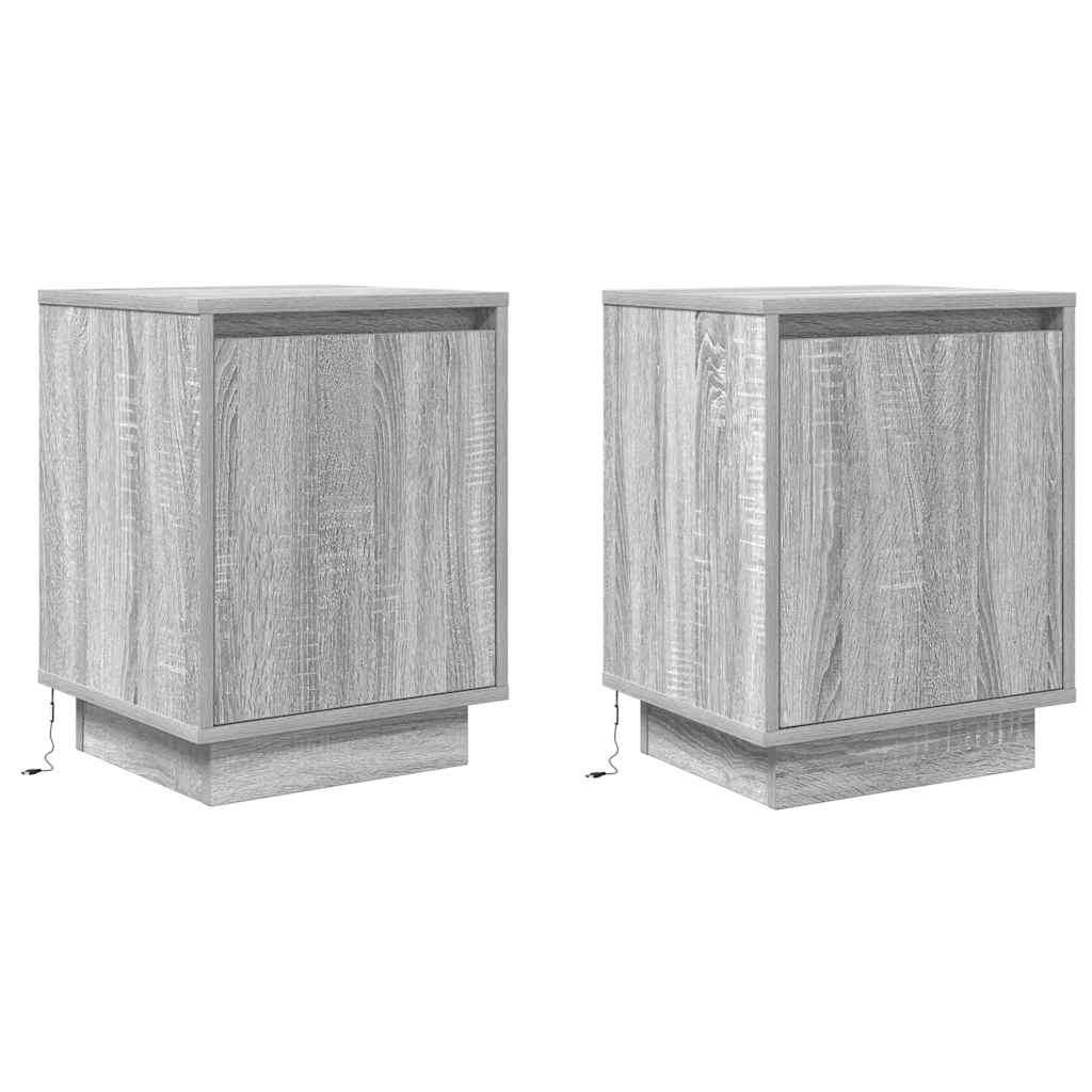 Κομοδίνα με φώτα LED 2 τεμάχια Γκρι Sonoma 38x34x50 cm - Pakobazaar