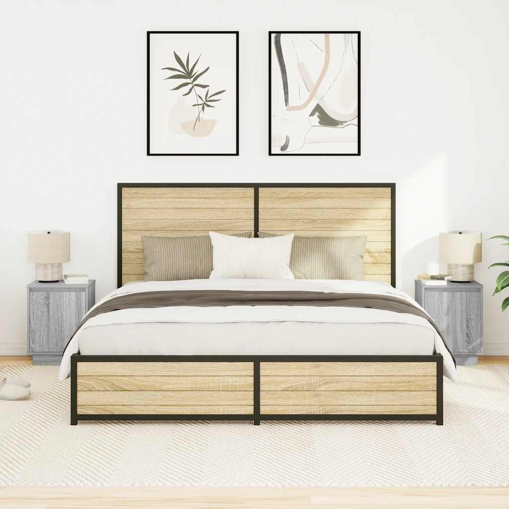 Κομοδίνα με φώτα LED 2 τεμάχια Γκρι Sonoma 38x34x50 cm - Pakobazaar