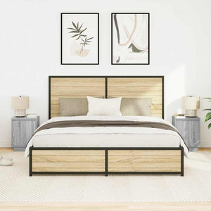 Κομοδίνα με φώτα LED 2 τεμάχια Γκρι Sonoma 38x34x50 cm - Pakobazaar