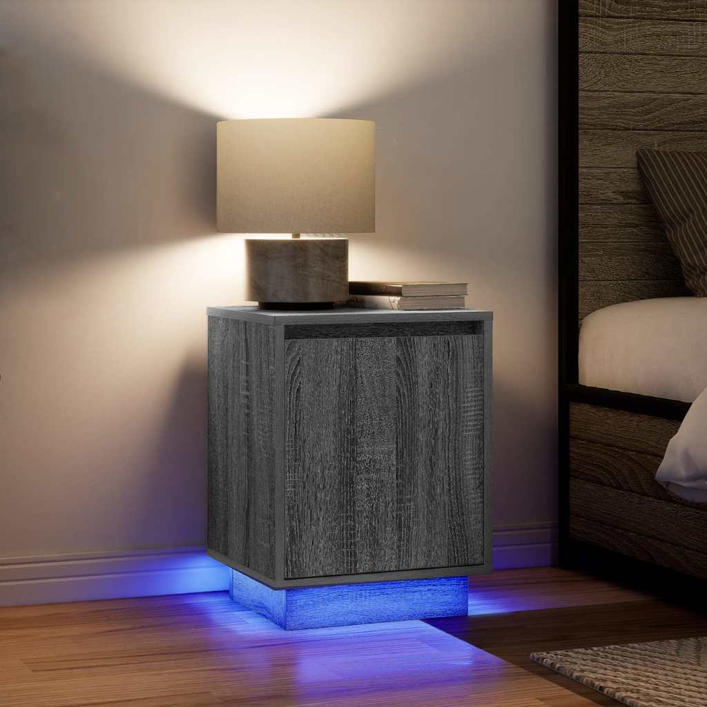 Κομοδίνα με φώτα LED 2 τεμάχια Γκρι Sonoma 38x34x50 cm - Pakobazaar