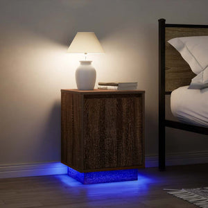 Κομοδίνο με φώτα LED καφέ δρυς 38x34x50 cm - Pakobazaar