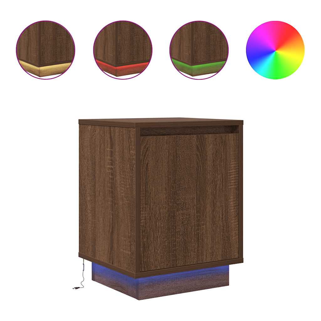 Κομοδίνα με φώτα LED 2 τεμάχια καφέ δρυς 38x34x50 cm
