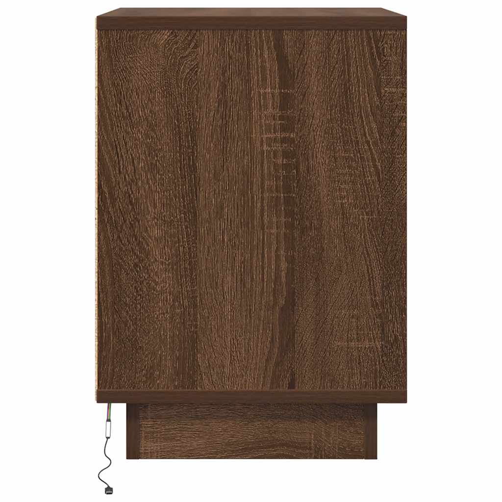 Κομοδίνα με φώτα LED 2 τεμάχια καφέ δρυς 38x34x50 cm