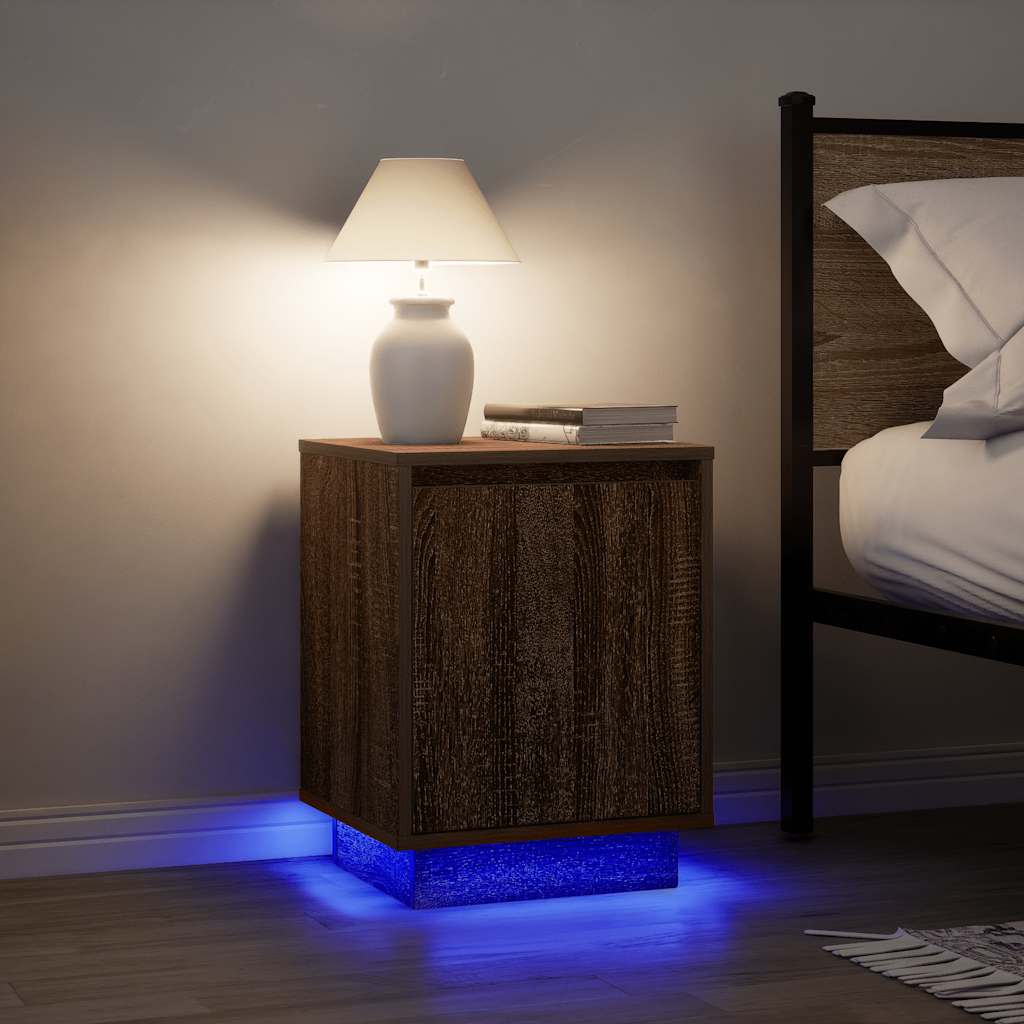 Κομοδίνα με φώτα LED 2 τεμάχια καφέ δρυς 38x34x50 cm