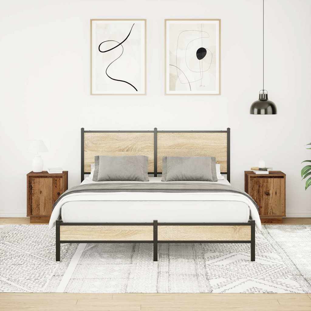 Κομοδίνα με φώτα LED 2 τεμάχια Παλιό ξύλο 38x34x50 cm - Pakobazaar