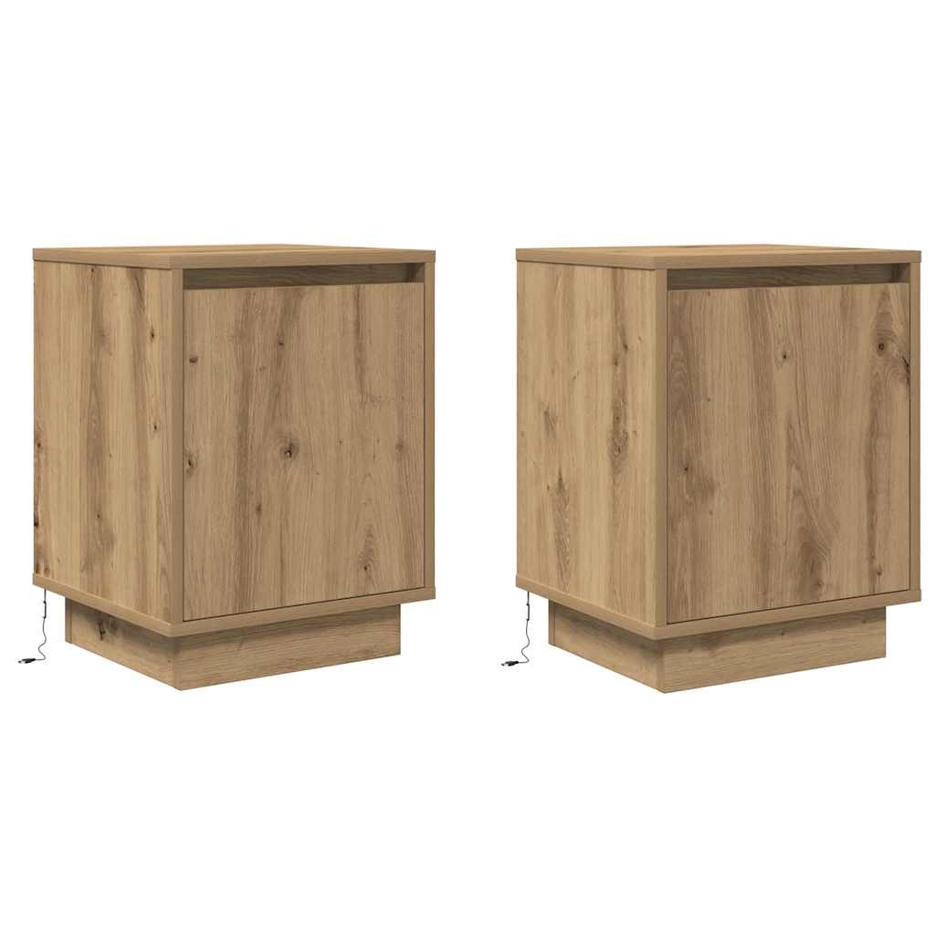 Κομοδίνα με φώτα LED 2 τεμάχια Artisan Oak 38x34x50 cm - Pakobazaar