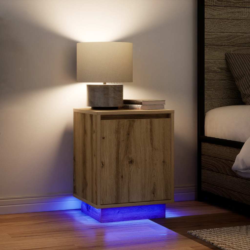 Κομοδίνα με φώτα LED 2 τεμάχια Artisan Oak 38x34x50 cm - Pakobazaar