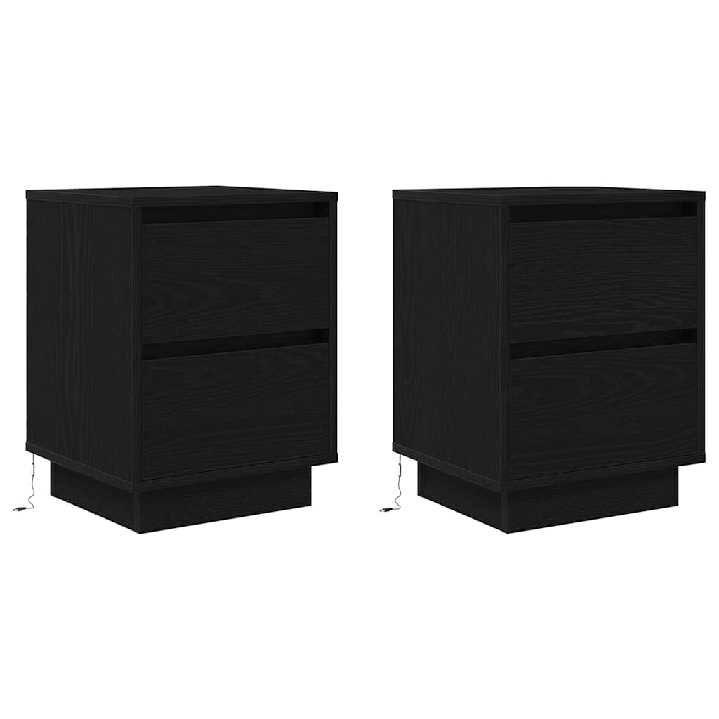 Κομοδίνα με φώτα LED 2 τεμάχια Μαύρο 38x34x50 cm - Pakobazaar