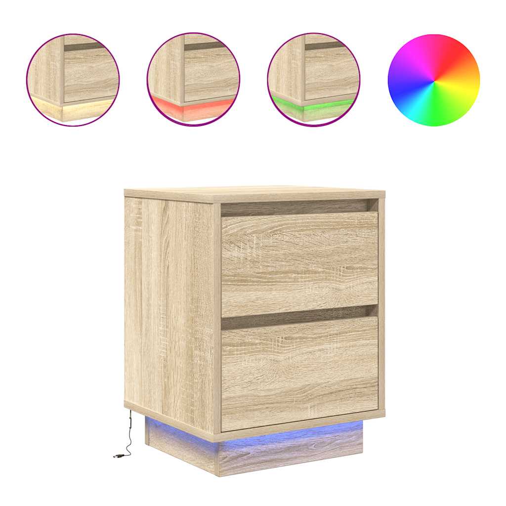Κομοδίνο με φώτα LED Sonoma Oak 38x34x50 cm - Pakobazaar