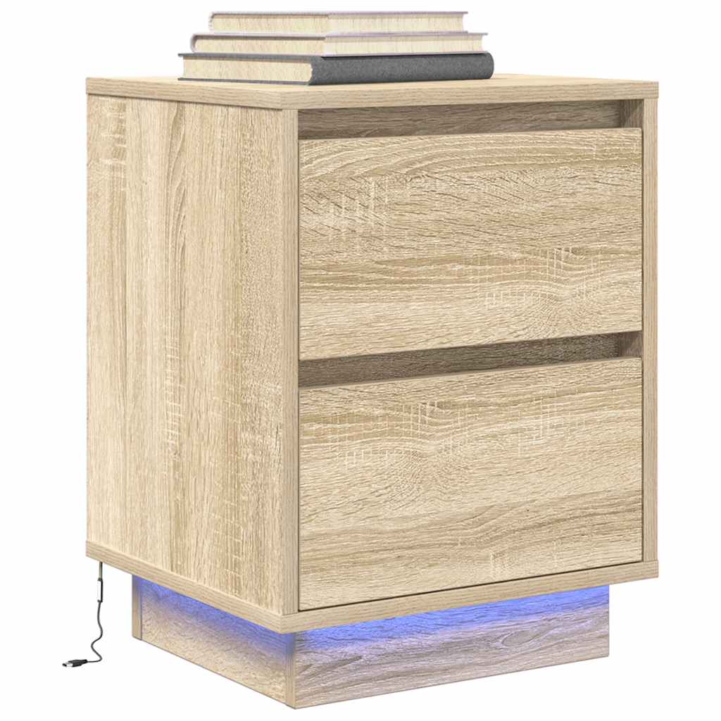Κομοδίνα με φώτα LED 2 τεμάχια Sonoma Oak 38x34x50 cm - Pakobazaar