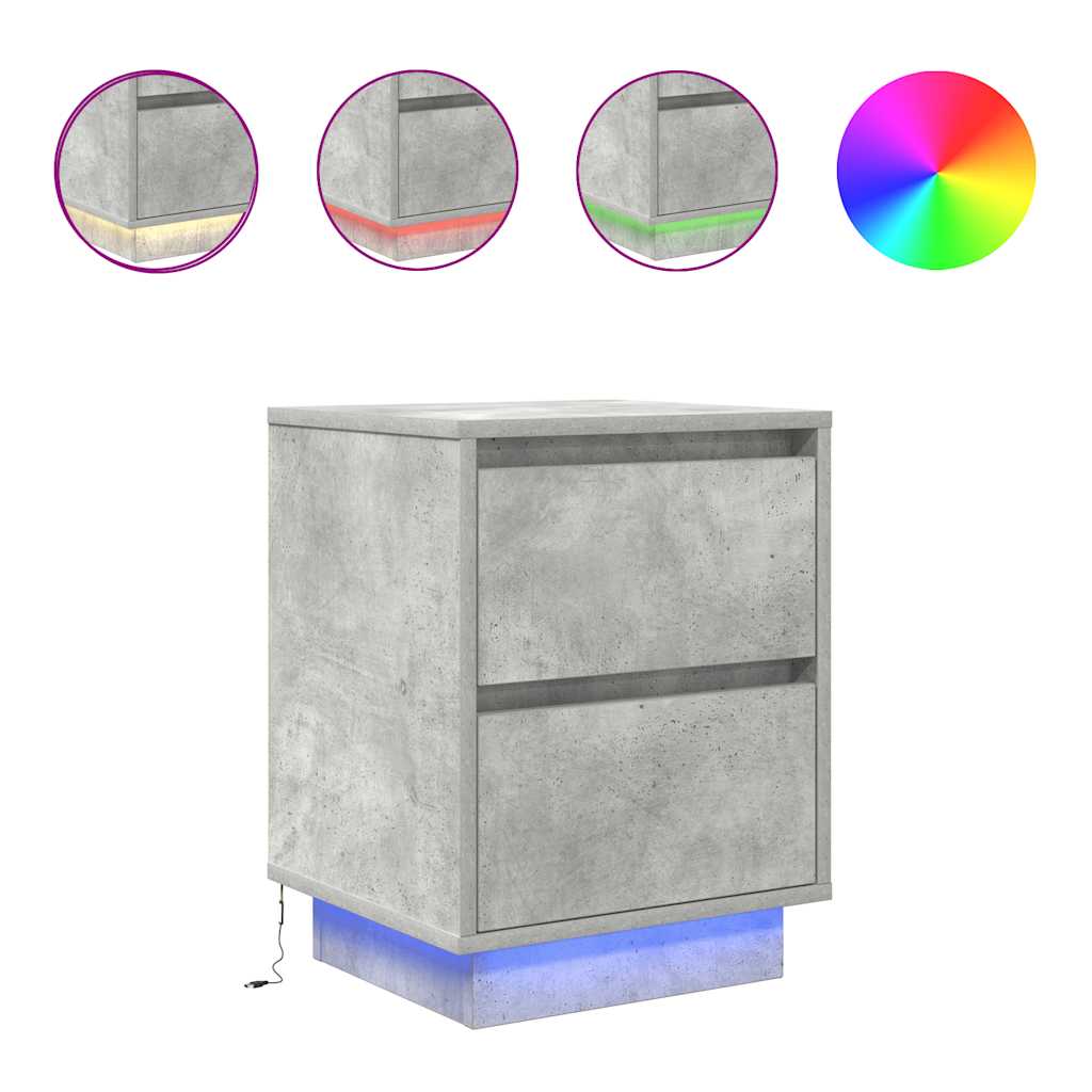 Κομοδίνα με φώτα LED 2 τεμάχια Μπετόν Γκρι 38x34x50 cm - Pakobazaar